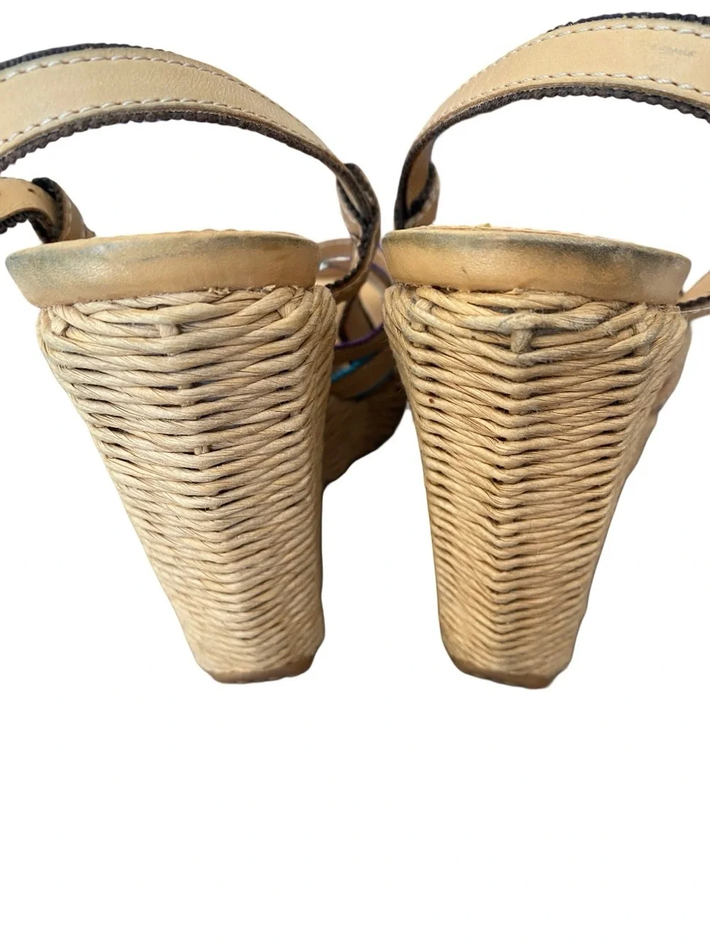 Prada The Original Car Shoe Tan Leather Braided Straw Woven Heel Sandal 37 US 7 - Picture 6 of 10